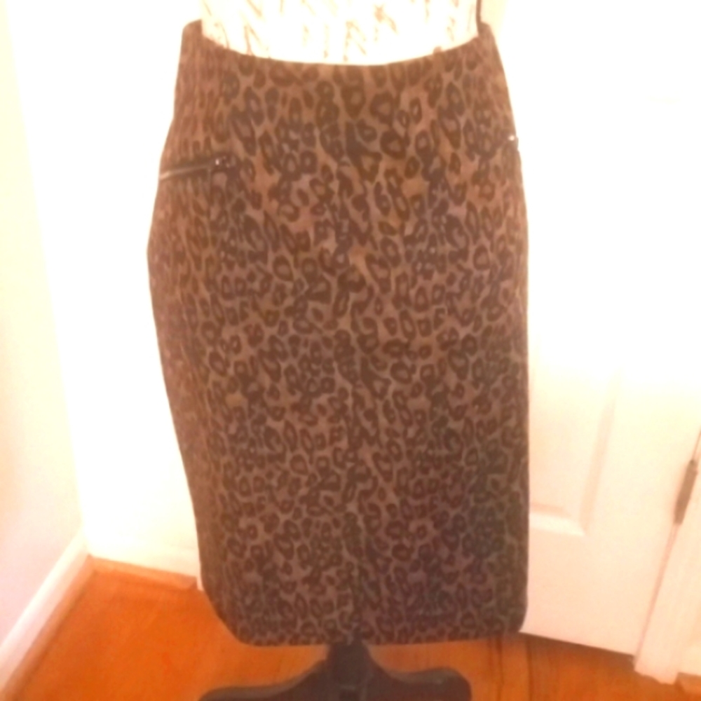 D JEANS LEOPARD PRINT KNEE LENGTH SKIRT